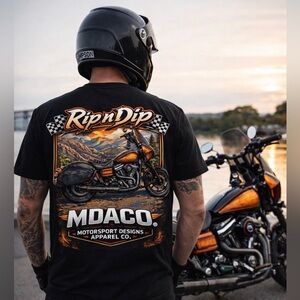 MDACO “RIP N DIP” Black Tee with Motorcycle Back Graphic